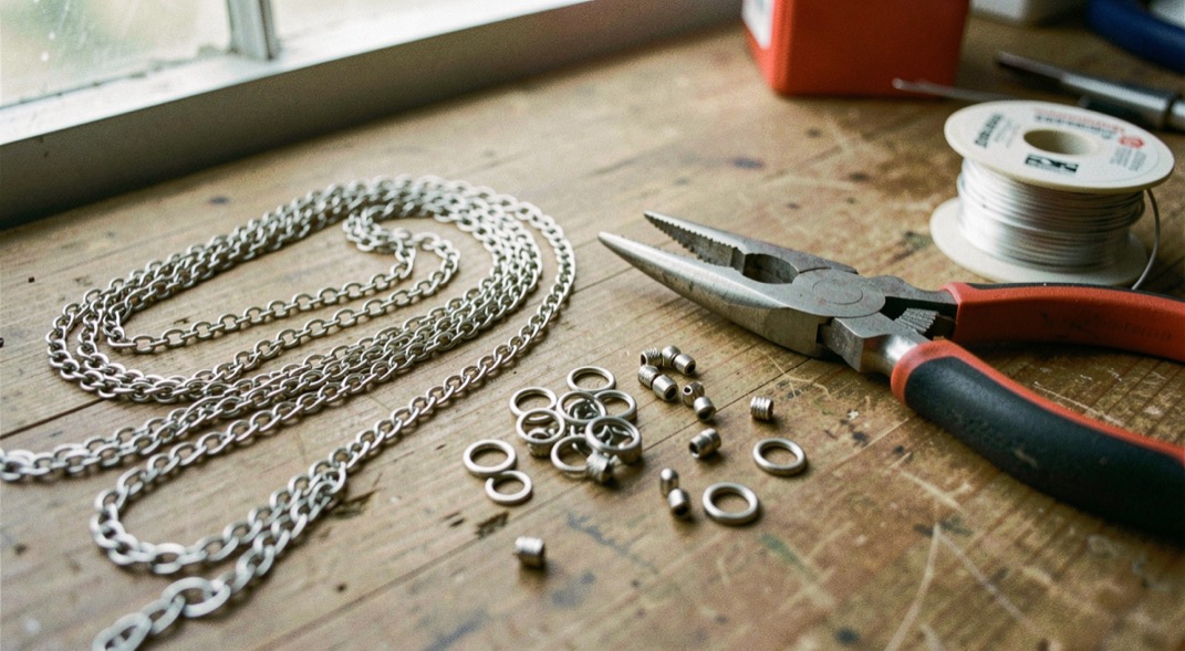 Make materials arranged on a beadwork bench