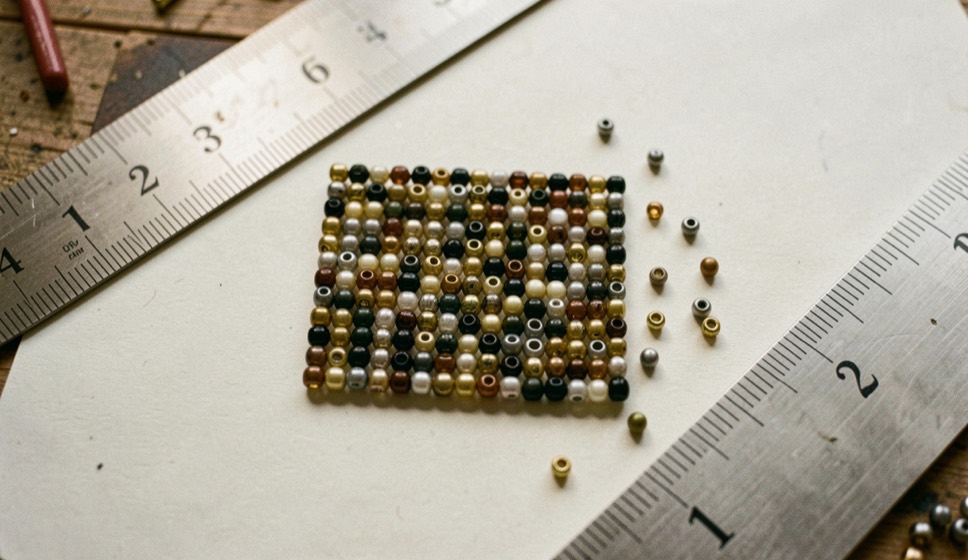 Bench photograph for seed bead sizes